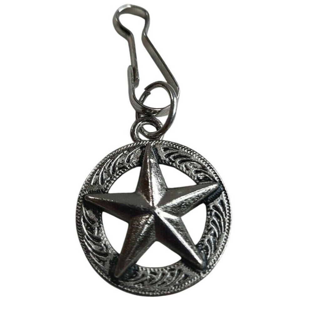 Western Star Charm Clip-On Zipper Pull‎ Silver Tone Country Cowboy Western 1"